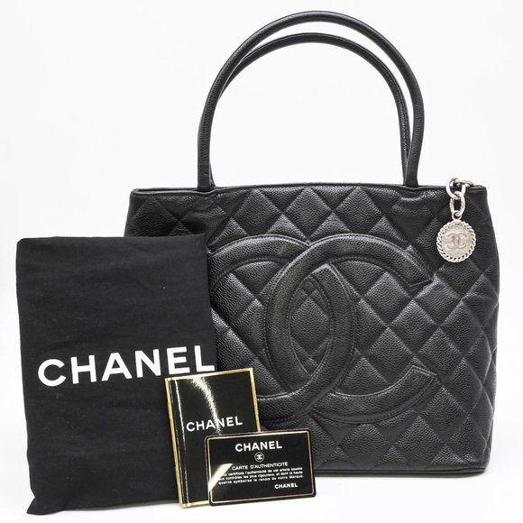 CHANEL Black Caviar Leather Logo Tote Bag - Picture 1 of 15